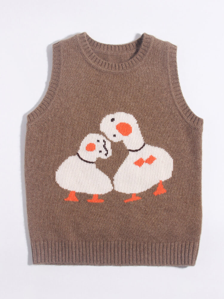 (image for) Kids Brown Duck Family Knit Sleeveless Cashmere Sweater Vest